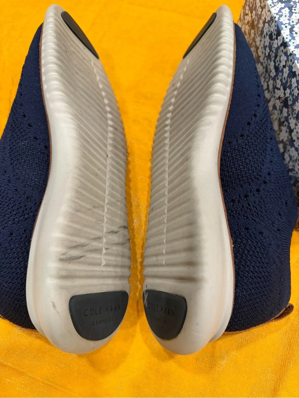 Cole Haan Navy Knit Lace-Up Oxfords with Tan Accents